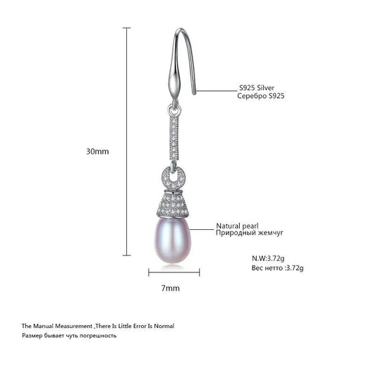 Aetolia 925 Sterling Silver Natural Freshwater Pearl Earrings CZ Diamond Long Dangle Drop Earrings FE0002