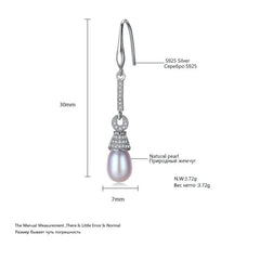 Aetolia 925 Sterling Silver Natural Freshwater Pearl Earrings CZ Diamond Long Dangle Drop Earrings FE0002