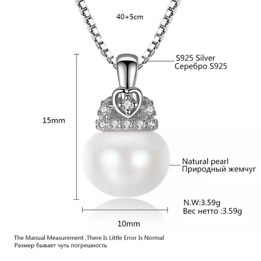 Aetolia 925 Sterling Silver Natural Freshwater Pearl Necklace Crown CZ Diamond Pendant Necklace FN0004