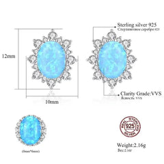 Aetolia 925 Sterling Silver Opal Earrings Vintage Flower CZ Diamond Oval Opal Stud Earrings SE0276