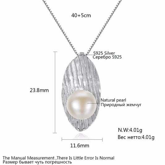 Aetolia 925 Sterling Silver Natural Freshwater Pearl Necklace Leaf Shaped Pendant Necklace FN0076