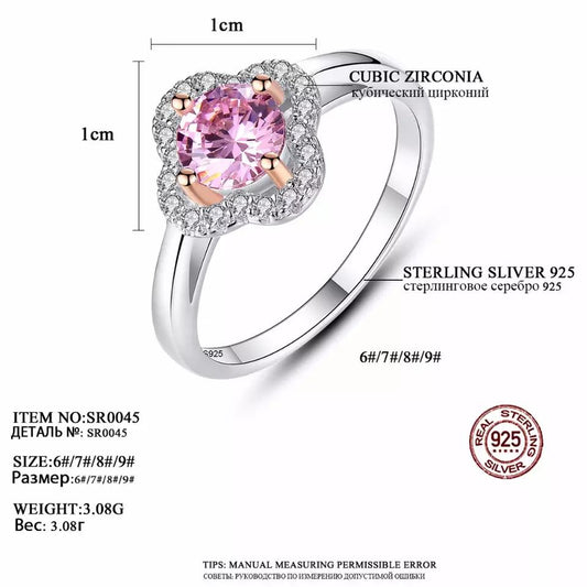 Aetolia 925 Sterling Silver 18K Gold Plated Flower Halo Pink Solitaire CZ Diamond Ring SR0045