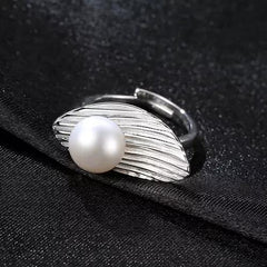 Aetolia 925 Sterling Silver Natural Freshwater Pearl Rings Feather Adjustable Open Ring FR0008