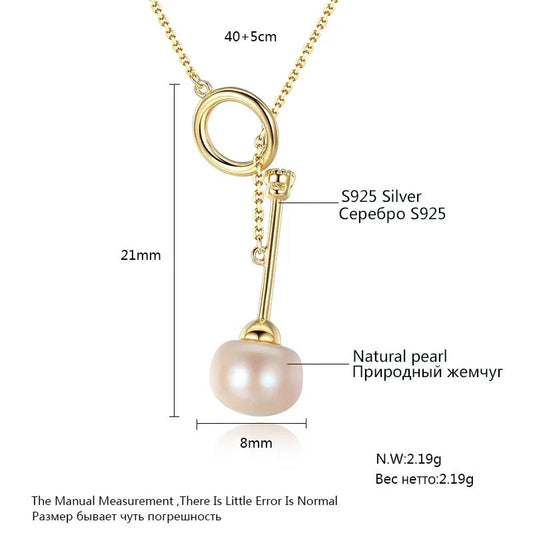 Aetolia 925 Sterling Silver Natural Freshwater Pearl Necklace Unique Key Shaped Pendant Necklace FN0069