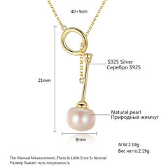 Aetolia 925 Sterling Silver Natural Freshwater Pearl Necklace Unique Key Shaped Pendant Necklace FN0069