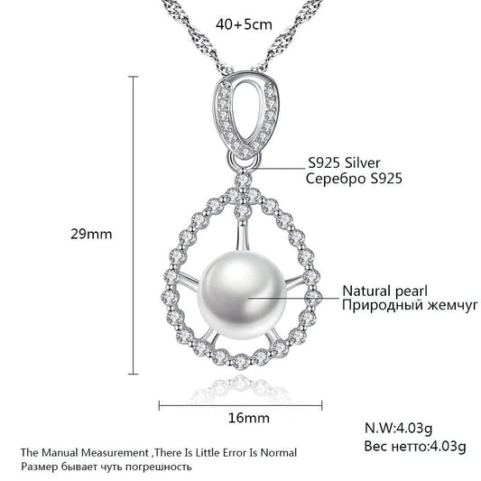 Aetolia 925 Sterling Silver Natural Freshwater Pearl Necklace Elegant Drop CZ Diamond Pendant Necklace FN0042