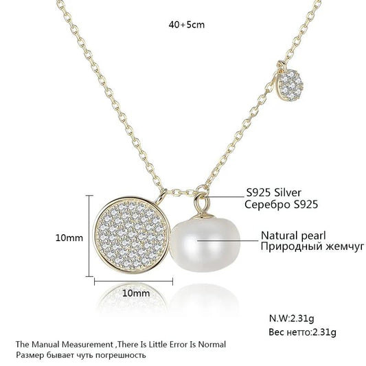 Aetolia 925 Sterling Silver Natural Freshwater Pearl Necklace Circle Halo CZ Diamond Pendant Necklace FN0068