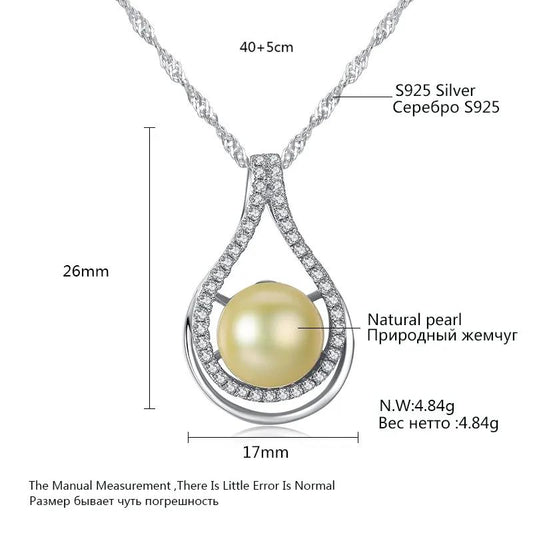 Aetolia 925 Sterling Silver Natural Freshwater Pearl Necklace Waterdrop CZ Diamond Pendant Necklace FN0020