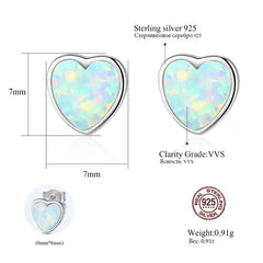 Aetolia 925 Sterling Silver Opal Earrings Love Heart Bezel Set Opal Stud Earrings SE0318