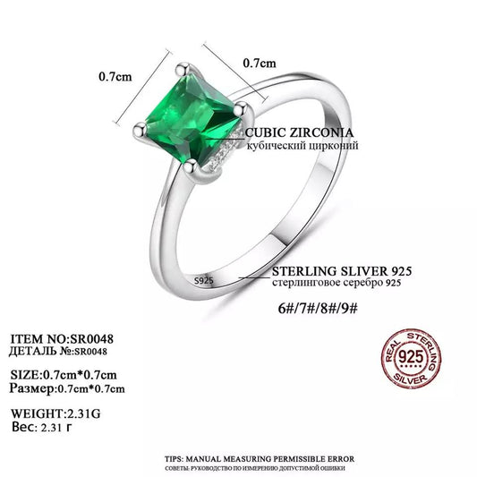 Aetolia 925 Sterling Silver 18K Gold Plated 4 Prong Square Emerald Solitaire Ring SR0048