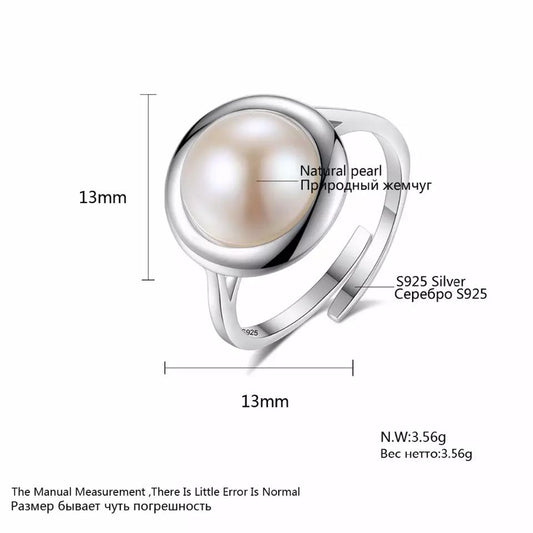 Aetolia 925 Sterling Silver Natural Freshwater Pearl Rings Geometric Round Adjustable Open Ring FR0009