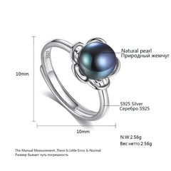 Aetolia 925 Sterling Silver Natural Freshwater Pearl Rings Hollow Out Flower Adjustable Open Ring FR0007