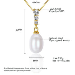 Aetolia 925 Sterling Silver Natural Freshwater Pearl Necklace 3 Solitaire CZ Diamonds Pendant Necklace FN0010