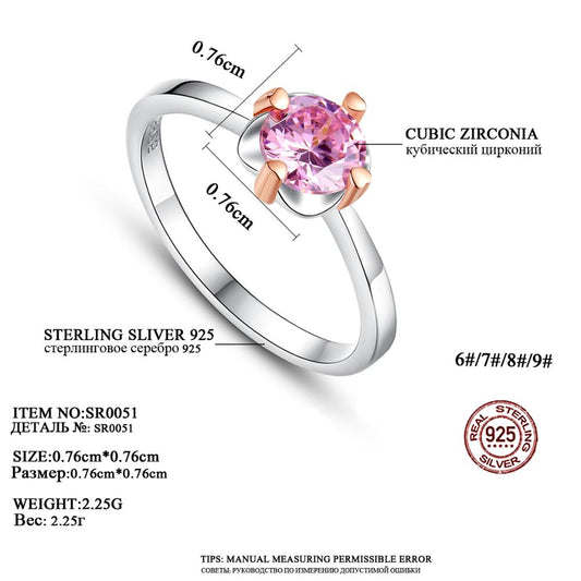 Aetolia 925 Sterling Silver 18K Gold Plated 4 Prong Pink Solitaire CZ Diamond Engagement Wedding Ring SR0051