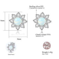 Aetolia 925 Sterling Silver Opal Earrings Elegant Flower CZ Diamond Opal Stud Earrings SE0236