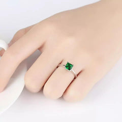 Aetolia 925 Sterling Silver 18K Gold Plated 4 Prong Square Emerald Solitaire Ring SR0048