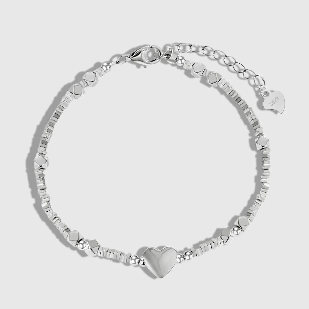 Aetolia Minimalist sample Design Hypoallergenic Non Tarnish S925 Silver bracelet Rhodium Plated Beaded Heart Pendant Bracelet for Women