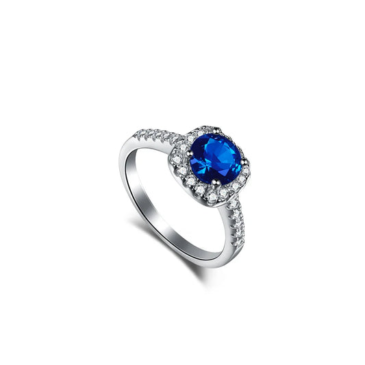 Aetolia High Praise Rate Luxury Ladies Exclusive Jewelry Silver With Charm Blue Tone White Gold Zirconium Round Sapphire Ring