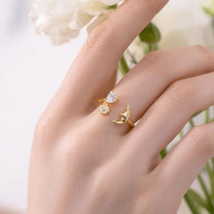 Aetolia Wholesale Custom Moon Star Heart Ring S925 Silver Modern Elegance Cz Cubic Zirconia 18K Gold Plated Rings Jewelry Women