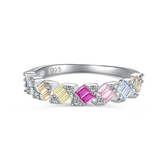 Aetolia Fast Delivery Colorful 925 Sterling Silver Ring Eternity Band Rainbow Pink Diamond Wedding Cz Cubic Zirconia Rings Jewelry Women