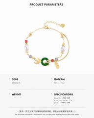 Aetolia 2024 New Arrival Green Stone 925 Silver Jewelry 22K Gold Plated Chain Link Pearl Bracelet Lucky Chalcedony Bracelets Women