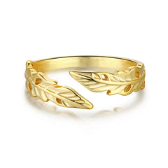 Aetolia Popular INS 18K Gold Plated Open Ring Leaf Shape S925 Sterling Silver Adjustable Size Fashion Ring For Women Daily Wear