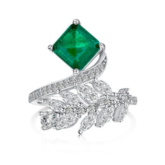 Aetolia New Arrival Ice Flower Cut S925 Silver Emerald Green Diamond Ring Creative Design Cz Cubic Zirconia Leaf Marquise Rings