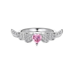 Aetolia Vintage Hot Selling S925 Sterling Silver Pink Heart Shape Ring Cz Cubic Zirconia Angel Wings Rings Jewelry For Women