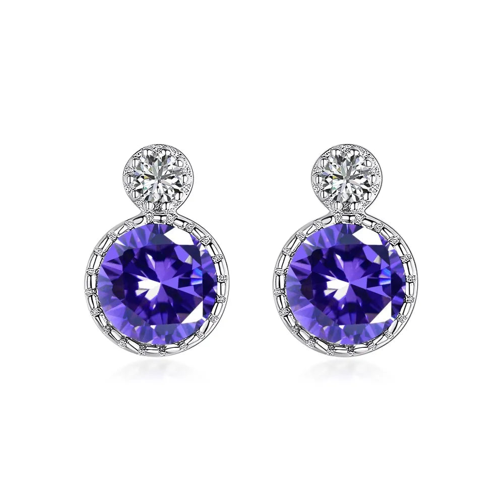 Aetolia Korean New Design Round Austrian Crystal Earrings Blue Purple Pink Stone White 18k Gold Plated Hypoallergenic Earrings for Women