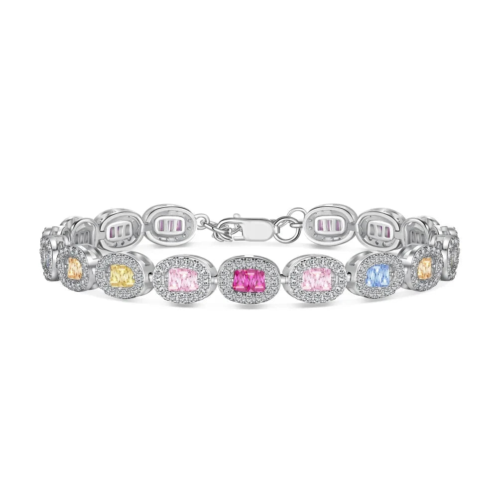 Aetolia Low Price Sparkling 925 Sterling Silver Bracelet Jewelry Set Cubic Zirconia Colorful Pink Stone Diamond Tennis Bracelets Women