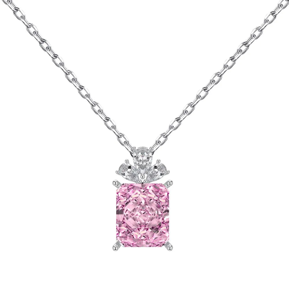 Aetolia 8A CZ New Arrival 925 Silver Chain Jewelry Rectangle Iced Out Blue Pink Necklace Cubic Zircon Pendants For Women Necklaces