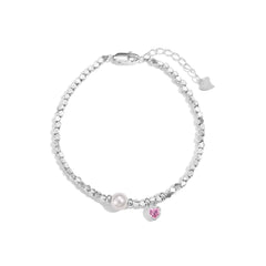 Aetolia High Quality Hypoallergenic Sweet Delicate Pearl Bracelet S925 Broken Silver Pink Heart Bangles For Women