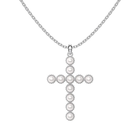 Aetolia Factory Price Shell Pearl Cross Shape Pendant Necklace Cz Zircon Jewelry S925 Silver 18K Gold Plated Necklaces For Women