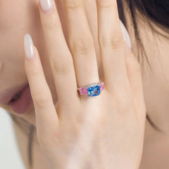 Aetolia In Stock Ice Cut Custom 925 Sterling Silver Jewelry Cz Cubic Zirconia Ring Square Pink Blue Sapphire Rings Jewelry Women