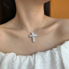 Aetolia wholesale INS Hot Women long Chains Rhodium Plated 5A square CZ cubic zircon Necklaces Sterling Silver 925 Cross Necklace