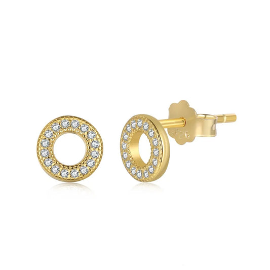 Aetolia 925 Sterling Silver Classic Silver Women Earrings 18K Gold Plated Round Studded Earring