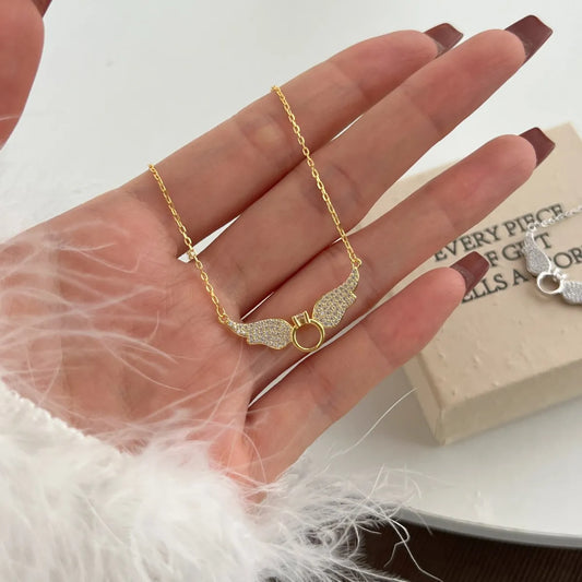 Aetolia Wholesale New Arrival Jewelry Wing Shape Necklace Pendant 18K Gold Plated S925 Silver Necklaces With Cz Stone For Women