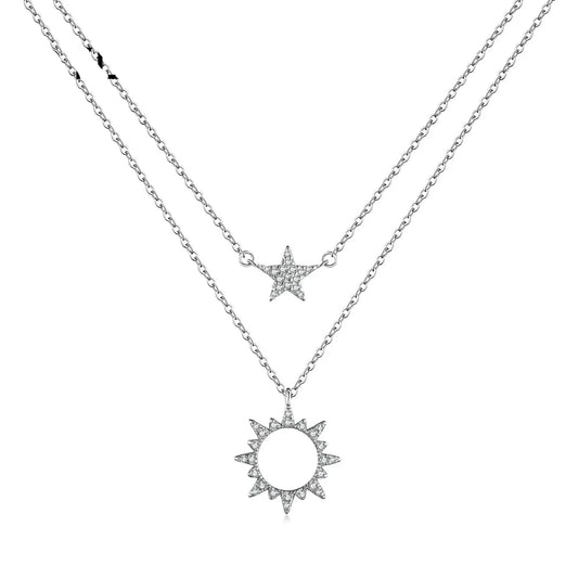 Aetolia Manufacturer Jewelry S925 Sterling Silver 18k Gold Plated Star Sun Pendant Dainty double layer Silver Necklaces