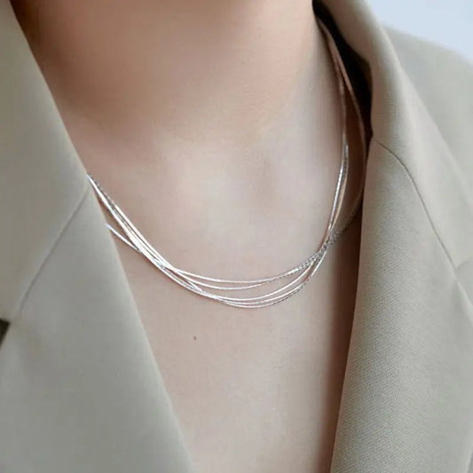 Aetolia fine jewelry Trendy Minimalist Design 925 Sterling Silver necklace Rhodium Plated Multiple Layer Clavicle Chain Necklaces