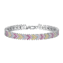 Aetolia Manufacturer V Shape S925 Sterling Silver Bracelet Jewelry Set Cubic Zirconia Pink Stone Diamond Tennis Bracelets Women