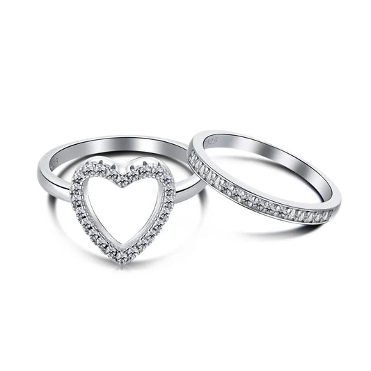 Aetolia Statement Adjustable hollow Hearts Promise Stacking Eternity Love Finger Band Jewelry Sterling Silver 925 Hear ring set