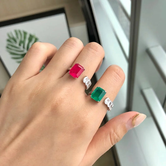 Aetolia 5A Zirconia Adjustable 925 Sterling Silver Rings Emerald Red Gemstone Ring Jewelry Real Cz Cubic Zircon Green Stone Women