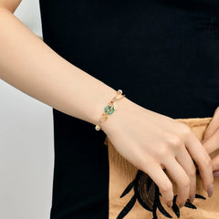 Aetolia New Arrival Green Stone 925 Silver Jewelry 22K Gold Plated Chain Link Pearl Bracelet Lucky Chalcedony Bracelets Women
