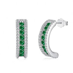 Aetolia S925 Sterling Silver Round Half Hoop Jewelry Female C-Shaped Earring Cz Cubic Zirconia Green Emerald Stud Earrings Women