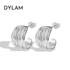 Aetolia Dainty Jewelry Multilayer Lines Circle Stud Earring S925 Sterling Silver Huggie Hoop Cross-Lined Heavy-Duty Earrings Women