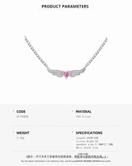 Aetolia High End In Stock S925 Silver Heart Pink Necklace Diamond Cubic Zirconia Cz Angel Wings Pendant Necklaces For Women Gift