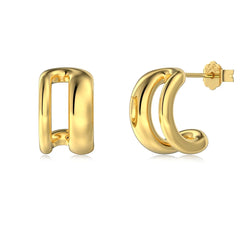 Aetolia 18K Gold Plated Unique Hypoallergenic S925 Silver Hoop Earring Minimalist Double-Layered Geometric Stud Earrings Women