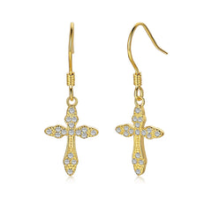 Aetolia Bling Cubic Zirconia Charm Cross Drop Earrings Women 18K Gold Plated Ear Clip Hook Earring 925 Sterling Silver Jewelry