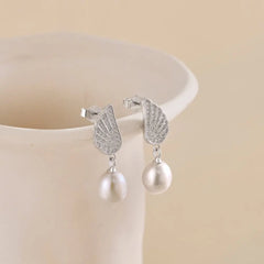 Aetolia Classic Design Dainty 925 Sterling Silver Fresh Water Pearl Earring Ice Out Boho Wings Stud Earrings Custom Earring For Women