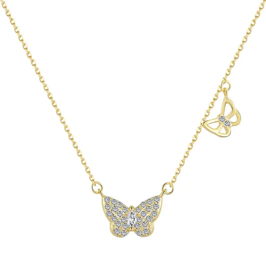 Aetolia Factory 925 Sterling Silver Necklace Cubic Zircon 18K Gold Plated Jewelry Delicate Double Butterfly Pendent Necklaces For Women